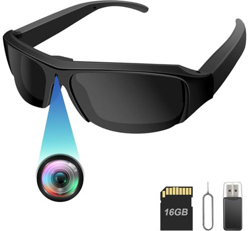 CYI Gafas de Sol con Cámara de Fotos-Action Camera FPV 1080P HD, Gafas Espía Cámara con Micro SD 16GB Incluida, Grabación en Bucle, Cámara Deportiva para Ciclismo/Seguridad, etc.