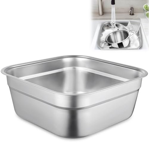 Large Stainless Steel Dishpan, Multi-Purpose Washing Up Bowl for Kitchen, Square Sink Basin for Cleaning