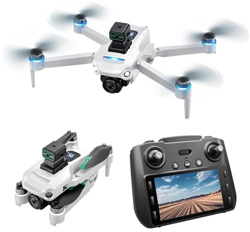 Dpofirs Dual Camera FPV Drohne, 8 GB Speicher 2000m Range 20 Minuten Flugzeit, Autohindernisvermeidung, 5G WLAN App Steuerung für Luftfotografie Outdoor Abenteuer (2 Batterien)