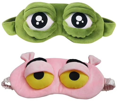 Schlafmaske Lustig, 2 Stück Frosch Augenmasken, Schlafbrille für Kinder und Frauen, Bequeme Schlafmaske mit Augen, Ideale Geschenke für Schlaf und Reise