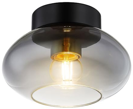 Deckenlampe Rauchglas Deckenleuchte Glas Rauchglas Deckenleuchte Vintage, Retrodesign Wohnzimmer, Metall schwarz, 1x LED 7W 806Lm warmweiß, DxH 18x13 cm