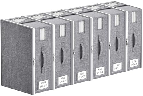 Lifewit 6 Stück Faltbarer Aufbewahrungstasche, Bettwäsche Organizer, Grau | Aufbewahrungsbox mit 2 Sichtfenstern und 1 Etikett, Unterbettkommoden für Bettwäsche, Kleidung, Decken, 40 × 30 × 15 cm