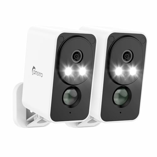CAMSTRO 2PCS 2K Überwachungskamera Aussen Akku, WLAN Kabellose Überwachungskamera Außen/Innen mit Farbige Nachtsicht, PIR-Bewegungserkennung, 2-Wege Audio, Cloud/SD Card, Alexa, 2.4 GHz WLAN