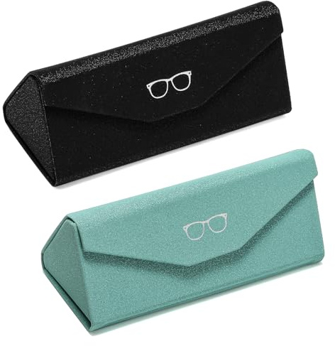 Suertree Faltbar Brillenetui zwei Tragbar Mode Leder Hardcase zusammenklappbares Brillenbeutel Dreieckige Magnetischer Brillenbox