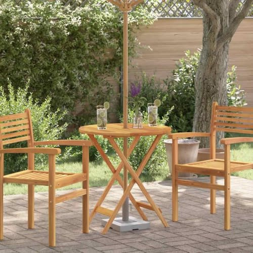 QJBSAVVA Klappbarer Gartentisch aus massivem Eukalyptusholz Ø60x75 cm mit Schirmloch Wetterfest & Langlebig für Balkon Garten und Camping