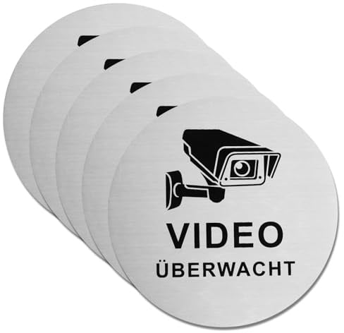 Schild Videoüberwachung Privatgrundstück 5 Stück Aufkleber Videoüberwachung Schild Kameraüberwachung Selbstklebend Aufkleber Videoüberwachung für Innen und Außenbereich (10 cm)
