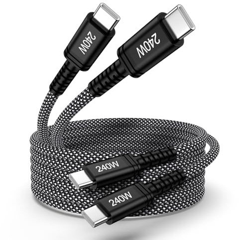 240W USB C to USB C Charger Cable 2 Pack 6FT/1.8M PD Type C Braided Cable | Long USB C to USB C Cable Fast Charging for MacBook Pro/Air, iPad Pro/Air/Mini, iPhone 17/16/15 Series, Samsung, Steam Deck