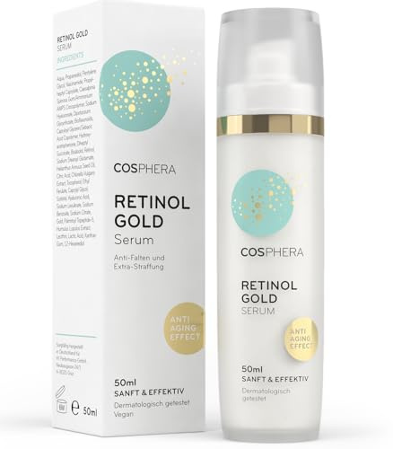 COSPHERA® Retinol Serum Gesicht - Gesichtspflege mit Vitamin A, Hyaluronsäure, Niacinamid & Süßholzextrakt 50 ml - Anti Aging Anti Falten Moisturizer für Gesicht & Hals - Vegan - Für Frauen und Männer