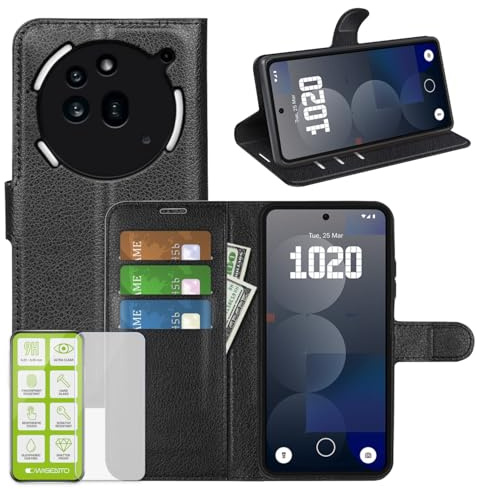 Wigento Für Nothing Phone 3a Pro Kunstleder Book Wallet Handy Tasche Schwarz + 9H Hart Glas