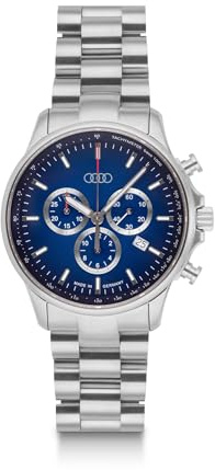 Audi 3102500300 Chronograph Edelstahl Armbanduhr Uhr Ringe Logo, Silber