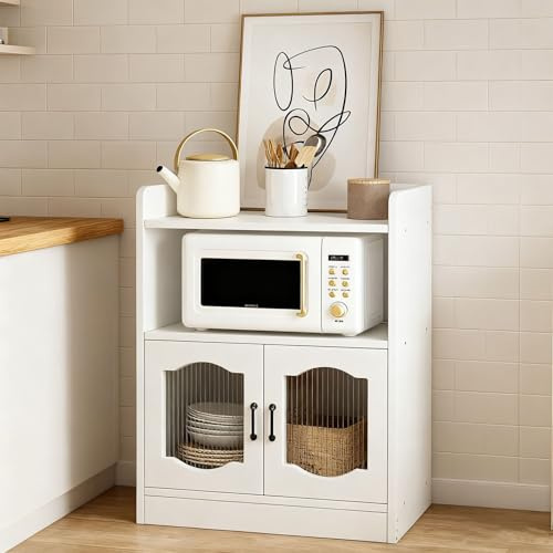Farmhouse Speisekammer-Aufbewahrungsschrank, verstellbares Regal, Sideboard, Buffet mit Türen und Regalen, Kaffeebar, Station für Esszimmer, 60 cm, weißes Finish