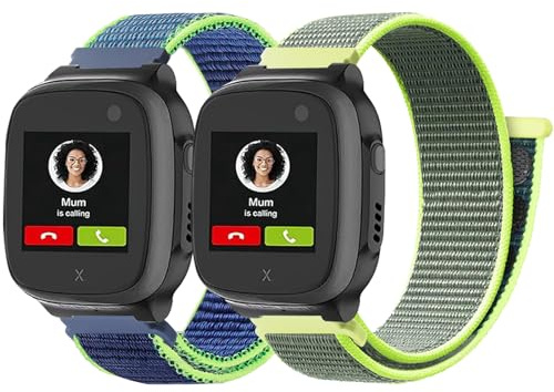 2 Nylon Armbänder 16mm Kompatibel mit Xplora X5 Play/Kidzi/XGO 2/XGO 3 | Kids Smartwatch Bequem Wasserdicht Klettverschluss Verstellbare Ersatzbänder für Kinder Mädchen Jungen