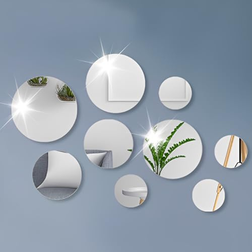 NOPVUFA 9 Pièces Stickers Muraux Miroir Rond Muraux Adhésifs en Acrylique Argent Miroir a Coller sur Porte Placard, Decoration pour Salon Chambre Bureau, Couloir, 10/15/18/20 cm