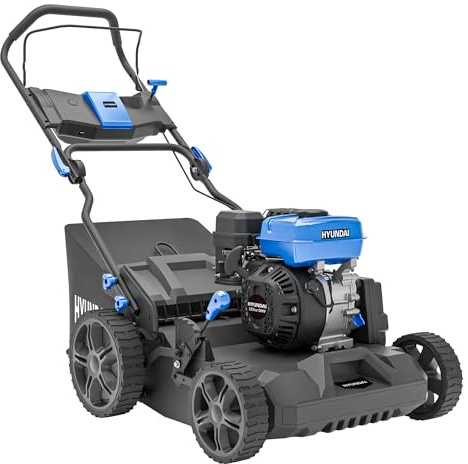 HYUNDAI 44cm / 17 Black Petrol Scarifier with Recoil Start, 223cc 4-Stroke Engine, Hand Push, 6 Cutting Heights and 45L Collection Bag