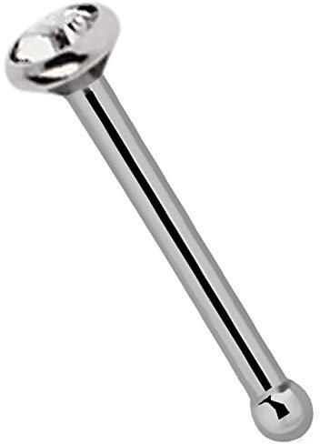 Modern Nature Piercing-Schmuck 1 x Nasenpiercing Titan Stecker, gefaßter Stein in klar und Kugelstopper, Stab 0,8 mm
