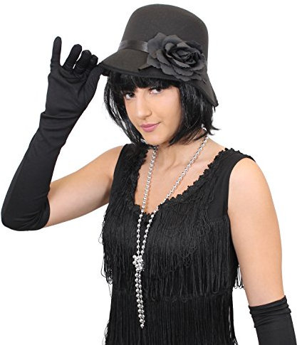 Damen Glockenhut und Perlenkette mit Perlen, 1920er-Jahre-Stil, Schwarz