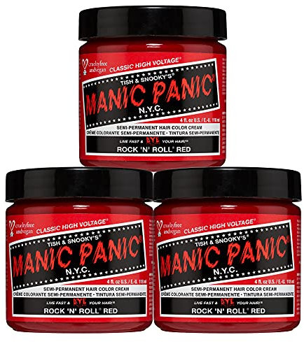 Manic Panic Rock'N'Roll Red Classic Creme, Vegan, Cruelty Free, Semi Permanent Hair Dye 3 x 118ml