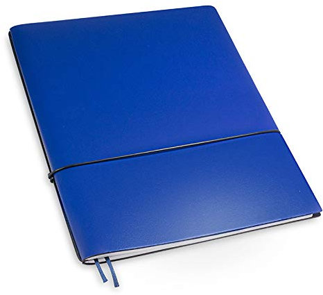 X17-A4+ Notizbuch/Personal Organizer | 7mm dünn | blau; aus recyceltem Leder. Nachfüllbar. Notizheft (blanko) mit Doppeltasche, Made in Germany.