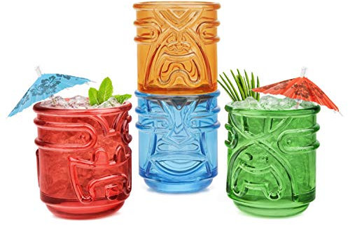 Final Touch :Tiki set 4 bicchieri colorati divinità hawaiane impilabili a totem