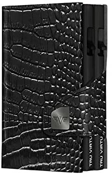 Tru Virtu® Karten-Portemonnaie Click & Slide Doublewallet Croco Black/Black I Kreditkartenetui I Kartenetui-RFID-NFC-Schutz I Geldbörse aus echtem italienischen Leder I Geldbeutel I Slim Wallet