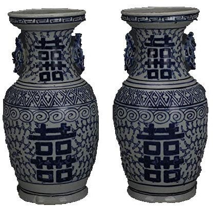 ZHIBO - Coppia di fiori per vaso con anfora bianca e blu, collezione antica