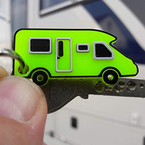 MaJoCompTec 3x Schlüsselanhänger Wohnmobil Reisemobil Kastenwagen Campingbus mit Schlüsselring vernickelt 26mm (Typ Kasten Ducato, Neon Gelb)
