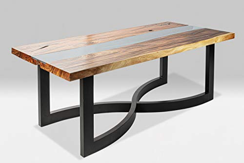 Rikmani Esstisch Holz Tisch Baumkante Schreibtisch Massivholz mit Glas Tigris (220 x 100 cm)