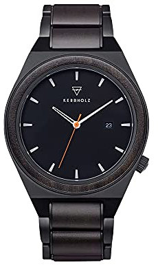 Kerbholz Herren Holzuhr Black Steel Hybrid Kollektion - Paul Sandalwood Orange