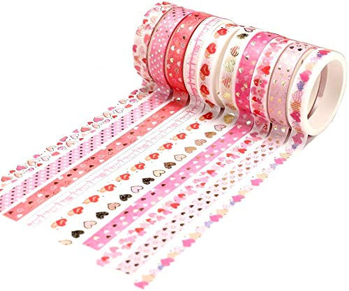 YUBX Dünne Gold Washi Tape Set Masking Tape Folie Klebeband Bunt für DIY Handwerk, Bullet Journals, Planer, Scrapbooking, Verpackung (Love Theme)