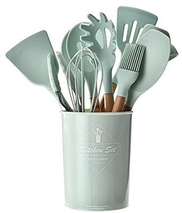 SDTYYP Utensilios Cocina de Silicona, 11pcs Conjunto de Herramientas de Cocina Resistente al Calor para Utensilios de Cocina antiadherentes, Conjunto de Gadget de Cocina-Agua Verde