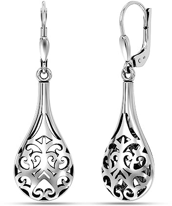 LeCalla 925 Sterling Silber Filigran Hebel zurück Tropfen Ohrringe aufgeblasen böhmischen antiken Regentropfen Ohrring für Frauen baumeln
