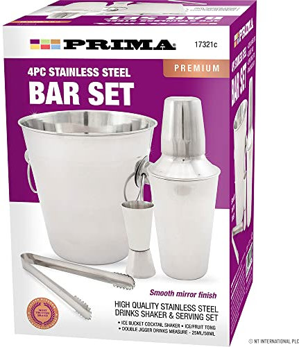 BARGAINGALORE New 4PC Stainless Steel Cocktail Shaker ICE Bucket Bartender Drinks Mixer Home, Silver