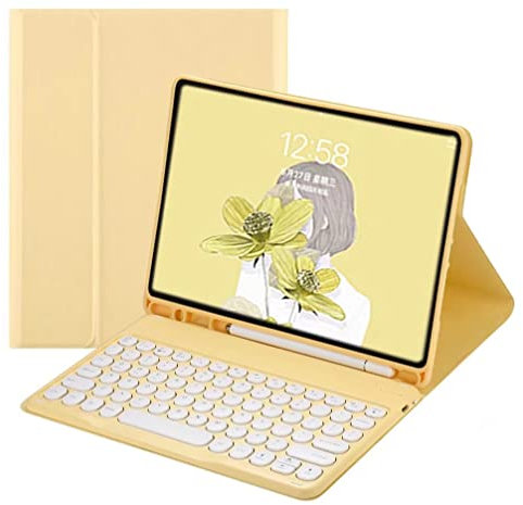 QIYIBOCASE Keyboard Case for iPad Air 13 Inch M2 2024/ iPad Pro 12.9 Case (6th/5th Gen/4th Gen),Candy Round Keys Detachable Magnets Keyboard Case with Pencil Holder, Yellow