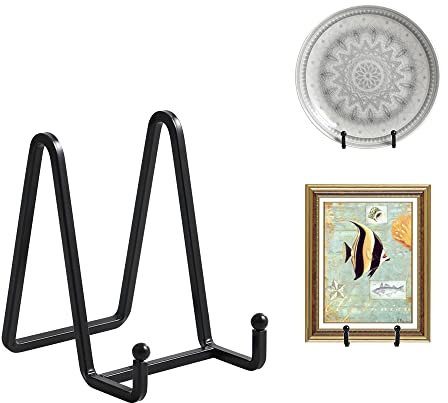 Soporte Platos Mesa Caballete Expositor - 1 Piezas Soportes para Platos Decorativos - Soporte de Placa para Exhibicion - Caballetes de Hierro Negro Para Marcos de Fotos | Libros | Arte - 4,5 Pulgadas