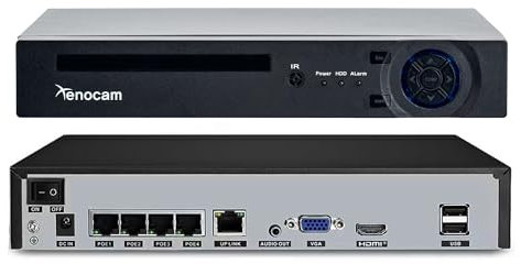 Xenocam Videoregistratore di rete di sicurezza 4CH PoE NVR 5MP H.265 supporta fino a 4X 5MP/4MP/3MP 1080P qualsiasi telecamera IP CAM rilevamento del movimento avvisi e-mail