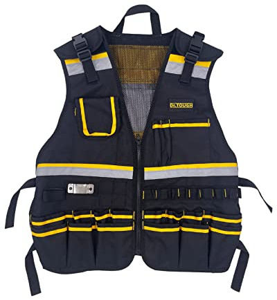Dr.TOUGH Work Vest for Men Reflective Vest Black Safety Vest for Men Tool Vest For Carpenters Electrician (Yellow)
