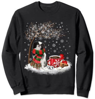 Japanischer Weihnachtsbaum mit japanischem Kinnhund im Schnee Sweatshirt