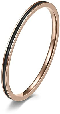 Bishilin Rosegold Ring Personalisiert, Damen Ringe Edelstahl 1.2MM Schmal mit Schwarz Emaille Freundschaftsringe Frauen Ringe in Bijouterie Große 57 (18.1)