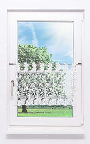 Plauener Spitze Scheibengardine Blüte (Bx H) 72cm * 45cm weiß