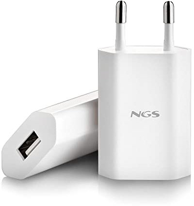 NGS Bucket Ace - Cargador USB de Pared Universal de 5V1A/5W, Compatibilidad con Todos los Dispositivos USB, Color Blanco