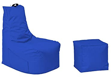Momiralland Gaming Sitzsack - mit Lehne Sitzkissen - Beanbag - BodenKissen Sessel In- & Outdoor geeignet - Gaming mit PC Xbox & Playstation (Blau, Sitzsack + Hocker)
