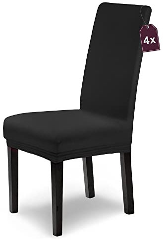 SCHEFFLER-Home Stuhlhussen Stretch Leni/Schwarze Stuhlhussen 4er Set/Dehnbare Stuhlhussen Hochlehner als Stuhlabdeckung