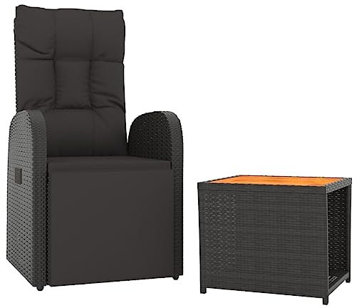 vidaXL Garten Lounge Set 2-TLG., Gartenmöbel Set Sitzgruppe für Garten Terrasse Balkon, Loungemöbel Stuhl Tisch, Schwarz Poly Rattan Massivholz Akazie