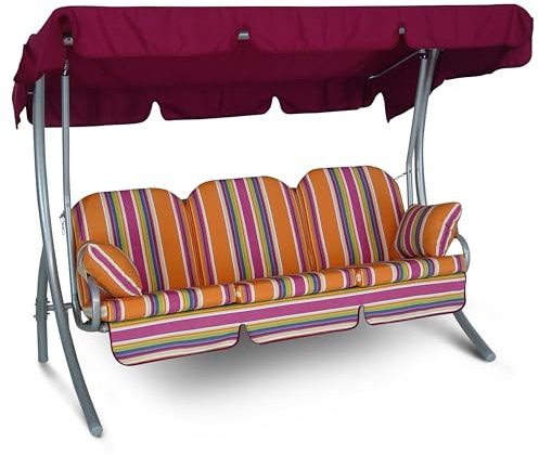 Angerer Freizeitmöbel GmbH Hollywoodschaukel Ibiza - Gartenschaukel Made in Germany - Schaukel zum Sitzen, Liegen und Entspannen - inklusive Bett-Funktion - einfache Montage (Orange-Bunt gestreift)