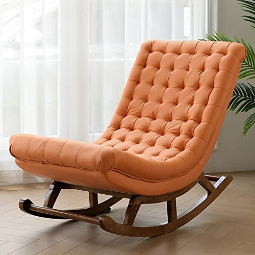 Schaukelstuhl, Gleiter, Schaukelstuhl, Schaukelstuhl aus Leder und Stoff, Liegestuhl, fauler Sofastuhl, für Wohnzimmer, Kinderzimmer, Schlafzimmer, Lounge, Büro (Color : Orange, Size :