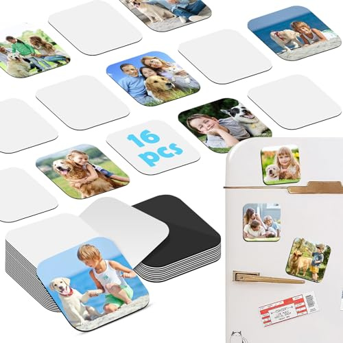 Qualsen 16 Magnete con Foto Sublimazione per Frigorifero, 5 x 5 CM | Magneti quadri decorativi da fai-da-te per lavagna bianca, decorazione di cucina domestica e di ufficio