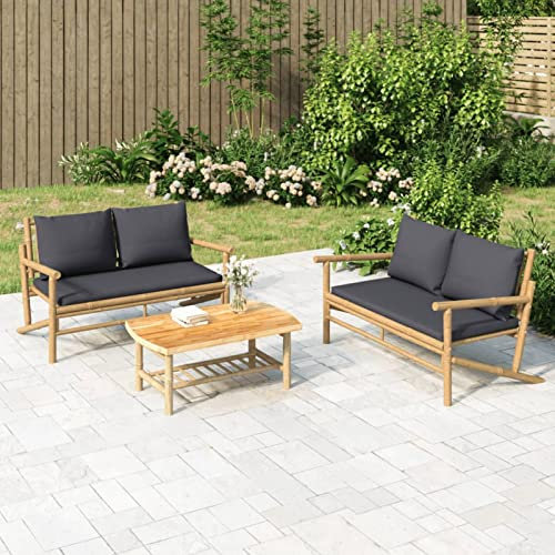 LAPOOH 2-TLG. Garten-Lounge-Set mit Dunkelgrauen Kissen, Gartenmöbel, Balkonmöbel, Balkon Möbel, Loungemöbel Balkon, Möbelsets, Terrasenmöbelset, Bambus