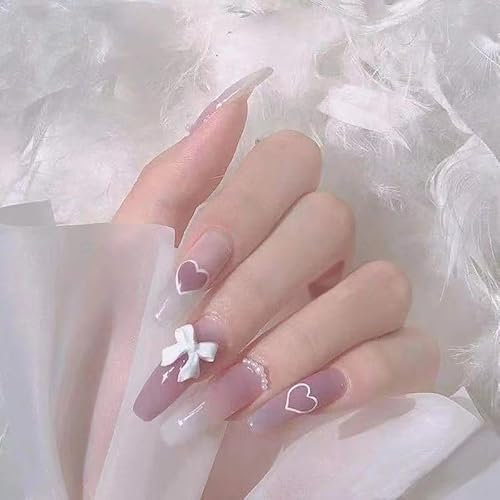 Temperament enhancement nail patch, hand-customized nail dressing, summer new little red book love bow pink glitter fake nails detachable (10-piece pack) (Size : M)