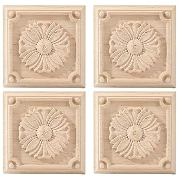 BSYMDH Holzapplikationen für Betttüren, Schränke, Spiegel, Kamin, Kleiderschrank, Möbel, Dekoration, 4 Stück, 10 x 10 cm