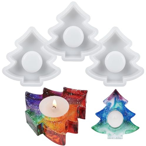 Silikonform Weihnachten, 3D Weihnachtsbaum Silikonform Kerzenhalter, Weihnachtsbaum Teelichthalter Gießformen Silikon, Gießform Weihnachten für DIY Weihnachtsdeko Teelichthalter Heimdekoration (P)